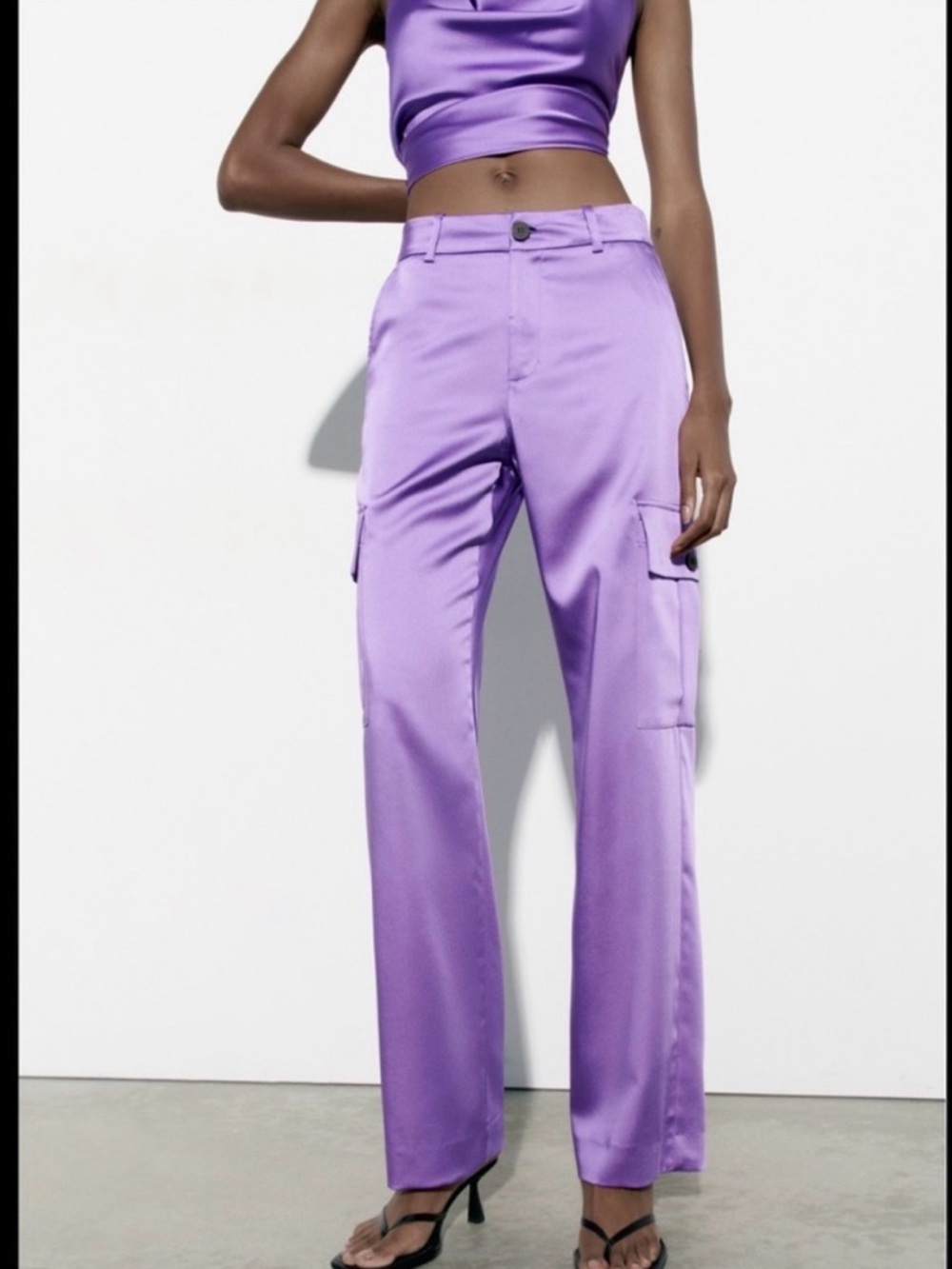 NWOT ZARA PURPLE SATIN EFFECT CARGO STYLE PANTS